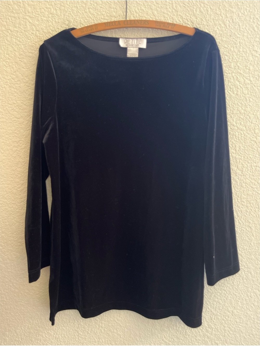 Vintage Petite Sophisticate Black Velvet Tunic Women’s Size Medium